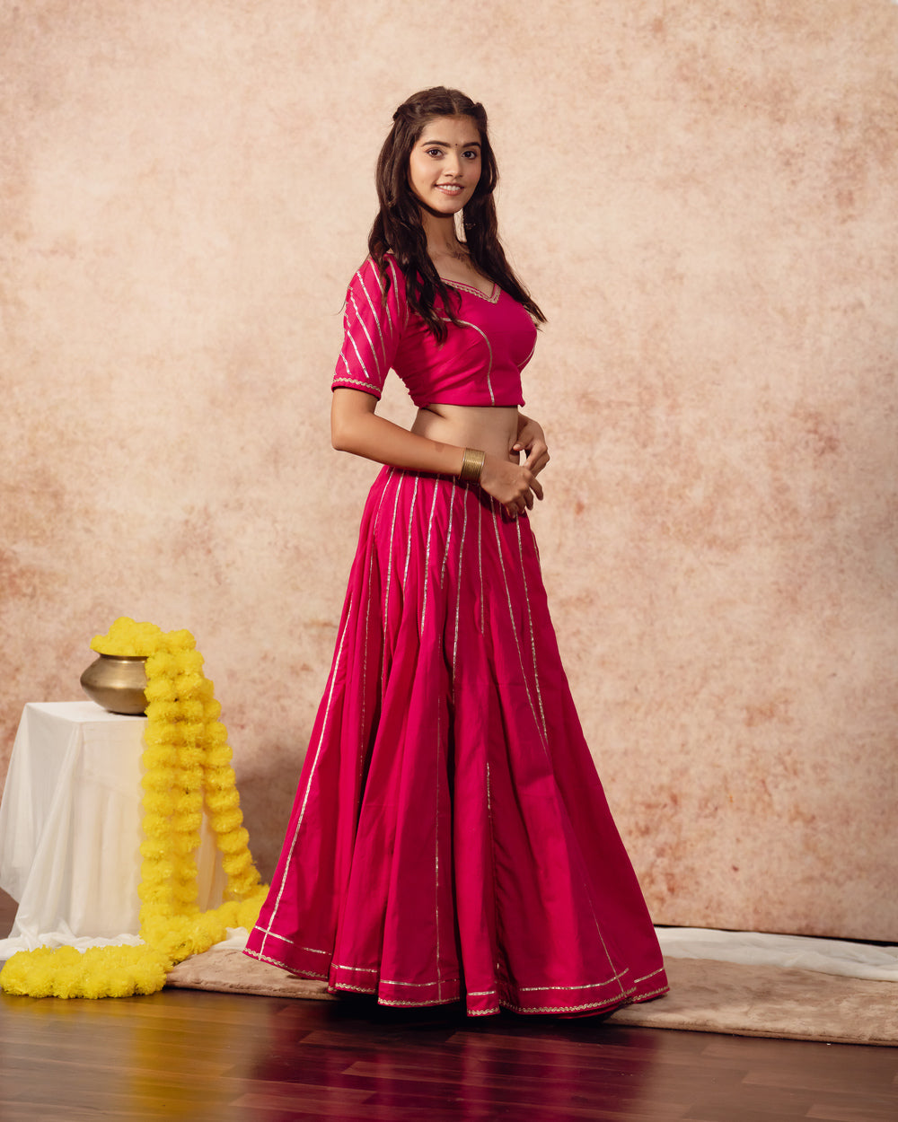 Rani Solid Khadi Kali Lehenga Set