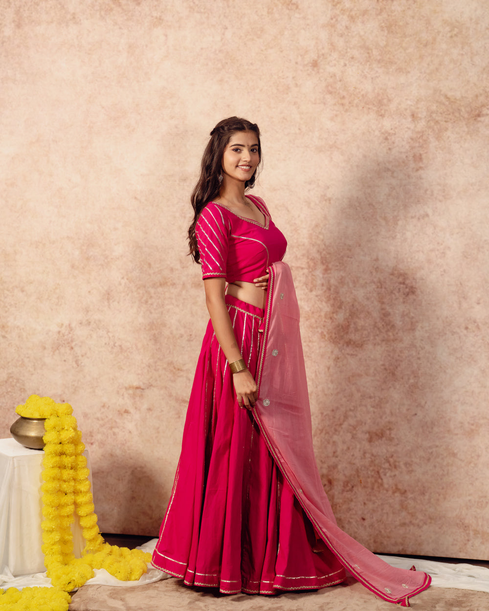 Rani Solid Khadi Kali Lehenga Set