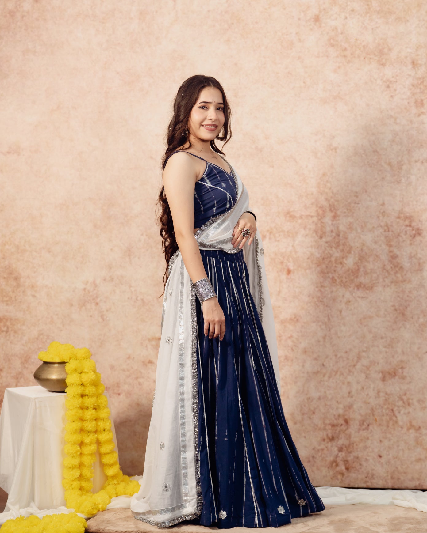 Shibori Indigo Kali Lehenga Set