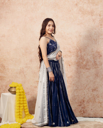 Shibori Indigo Kali Lehenga Set