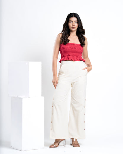 Shop Wide Leg Slit Pant in Pearl White